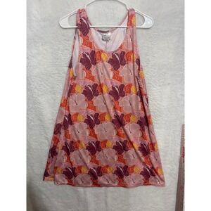 Hamakua Hawaiian Hibiscus Floral Sleeveless Dress Pink Orange‎ Large